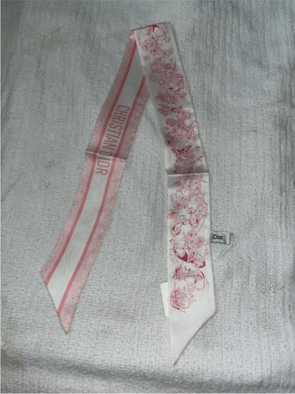 Dior Pink and White Toile Logo Silk Bandeau